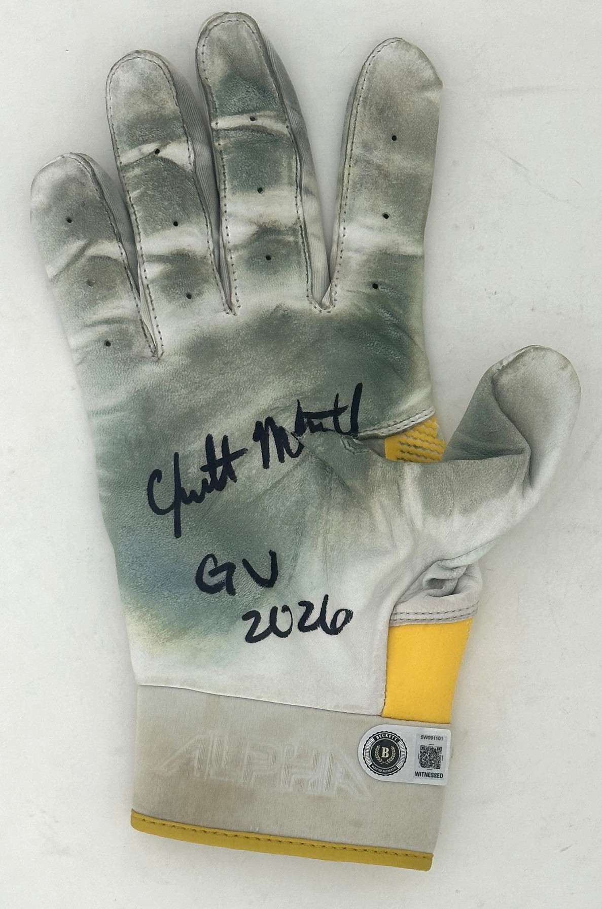 GARRETT MITCHELL SIGNED BREWERS NIKE 2026 GAME USED BATTING GLOVE #5 - JSA
