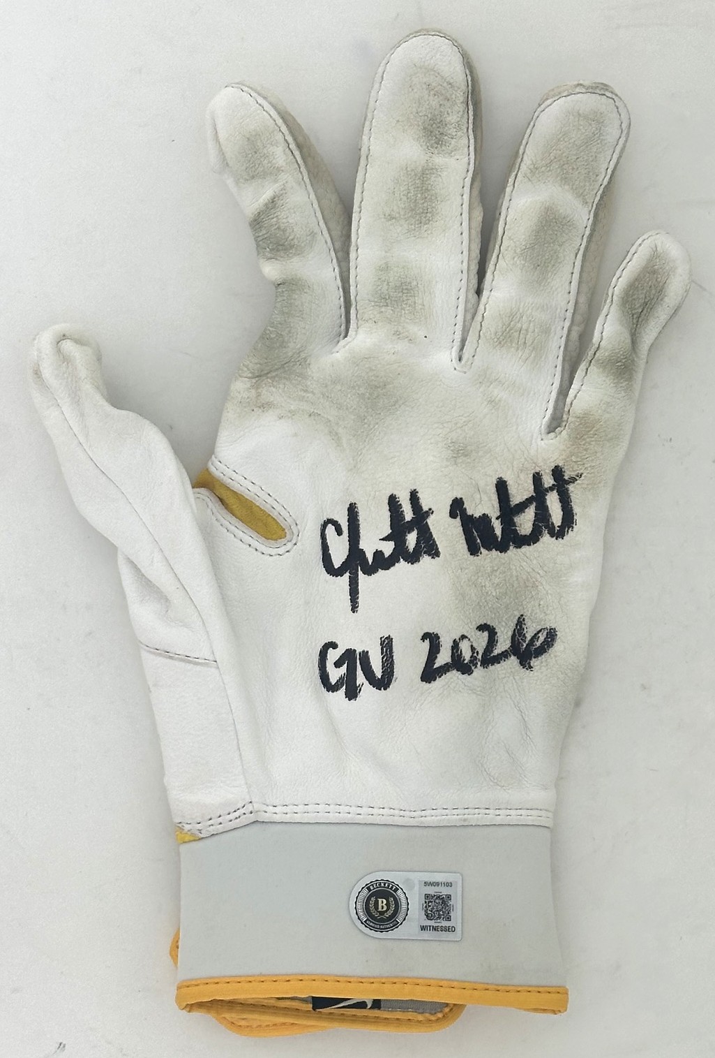 GARRETT MITCHELL SIGNED BREWERS NIKE 2026 GAME USED BATTING GLOVE #8 - JSA