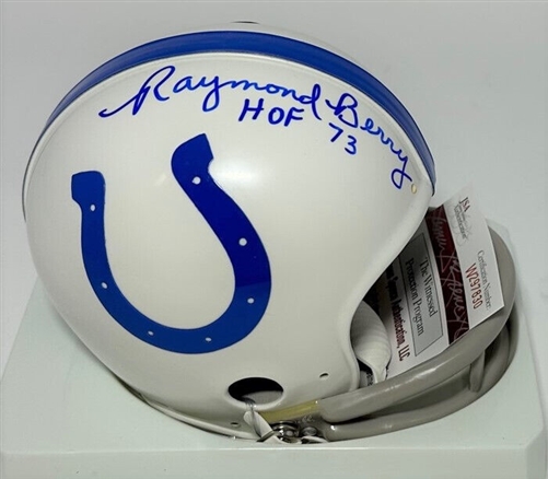 RAYMOND BERRY SIGNED 2-BAR COLTS MINI HELMET - JSA