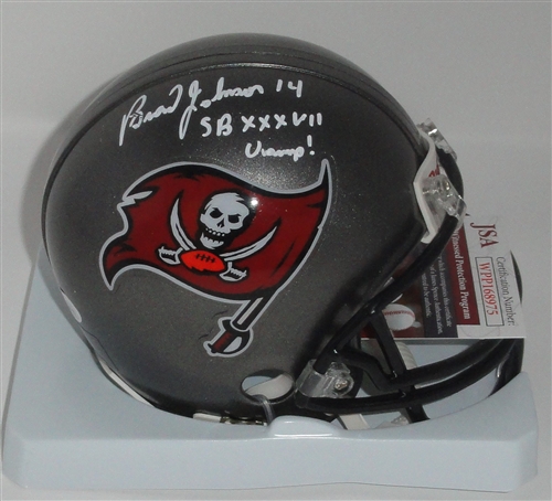 BRAD JOHNSON SIGNED BUCCANEERS MINI HELMET W/ SB CHAMPS - JSA