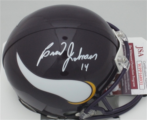 BRAD JOHNSON SIGNED VIKINGS MINI HELMET - JSA