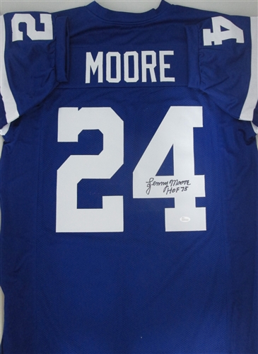 LENNY MOORE SIGNED INDY COLTS CUSTOM JERSEY W/ HOF '75 - JSA