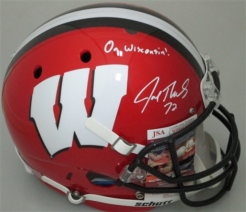 JOE THOMAS SIGNED FULL SIZE WI BADGERS REPLICA RED HELMET W/ ON WI - JSA