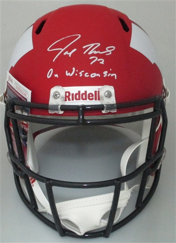 JOE THOMAS SIGNED FULL SIZE WI BADGERS REPLICA AMP SPEED HELMET W/ ON WI - JSA