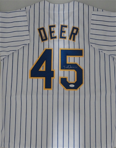 ROB DEER SIGNED CUSTOM REPLICA BREWERS RETRO JERSEY - JSA