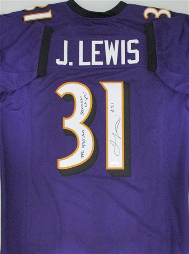 JAMAL LEWIS SIGNED CUSTOM REPLICA RAVENS JERSEY W/ 2 SCRIPTS - JSA