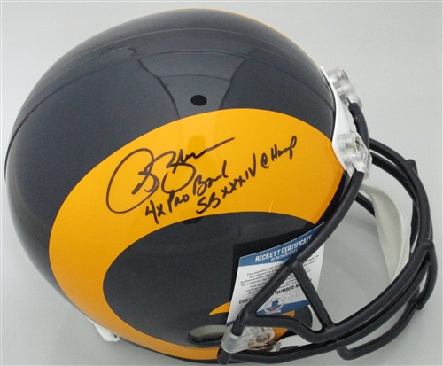 ISAAC BRUCE SIGNED FULL SIZE REPLICA RAMS HELMET W/ 2 SCRIPTS  - BCA