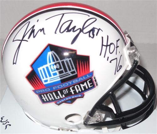 JIM TAYLOR SIGNED HOF LOGO MINI HELMET W/ HOF '76