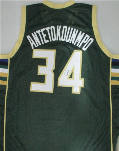 GIANNIS ANTETOKOUNMPO SIGNED CUSTOM REPLICA BUCKS GREEN JERSEY - JSA