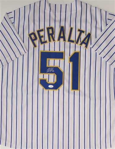 FREDDY PERALTA SIGNED CUSTOM REPLICA BREWERS RETRO JERSEY - JSA
