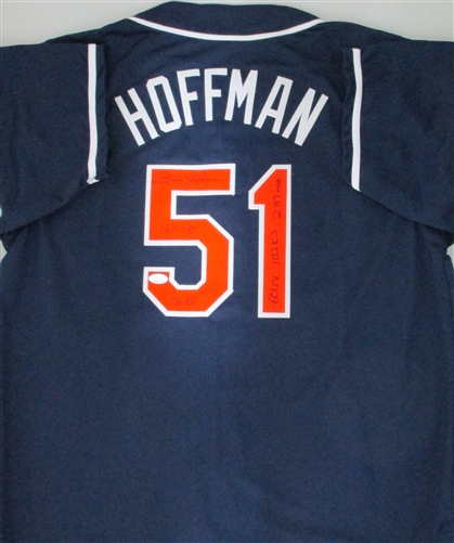 TREVOR HOFFMAN SIGNED CUSTOM PADRES JERSEY W/ 5 SCRIPTS- JSA