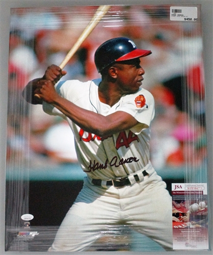 HANK AARON SIGNED 16X20 MILW BRAVES STRETCHED CANVAS #17- JSA