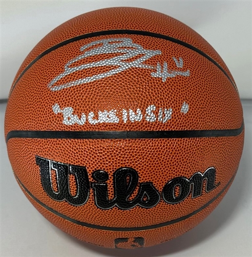 BROOK LOPEZ SIGNED WILSON REPLICA FULL SIZE BASKETBALL W/ BUCKS IN SIX - JSA