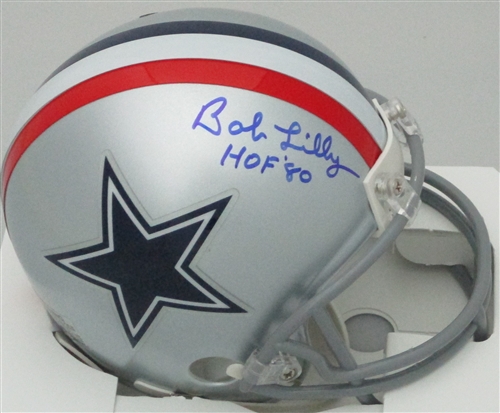 BOB LILLY SIGNED RIDDELL COWBOYS THROWBACK MINI HELMET W/ HOF