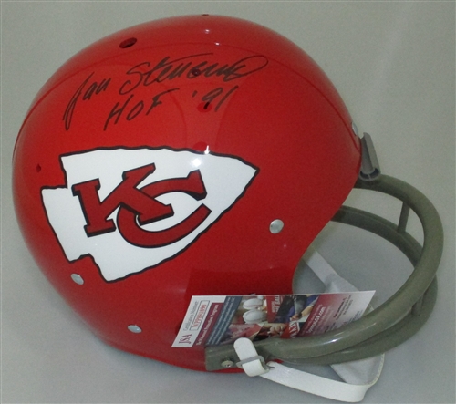 JAN STENERUD SIGNED KC CHIEFS FULL SIZE TK SUSPENSION REPLICA HELMET W/ HOF - JSA
