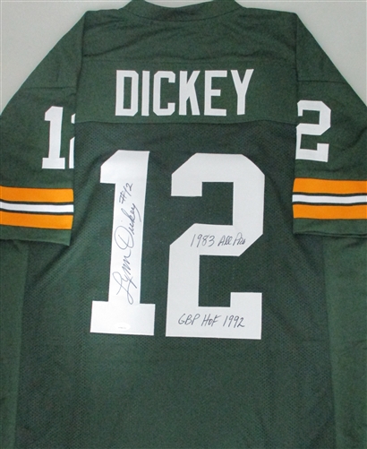 LYNN DICKEY SIGNED CUSTOM REPLICA GREEN PACKERS JERSEY W/ 2 SCRIPTS - JSA