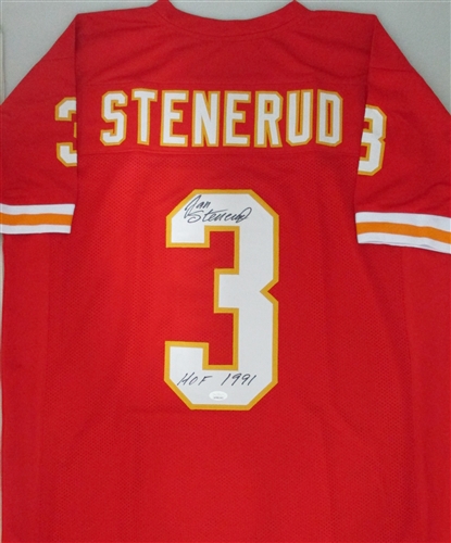 JAN STENERUD SIGNED CUSTOM REPLICA KC CHIEFS JERSEY W/ HOF 91 - JSA
