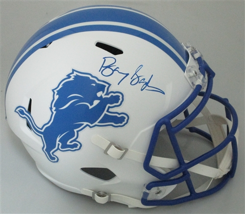 BARRY SANDERS SIGNED FULL SIZE LIONS FLAT WHITE REPLICA SPEED HELMET