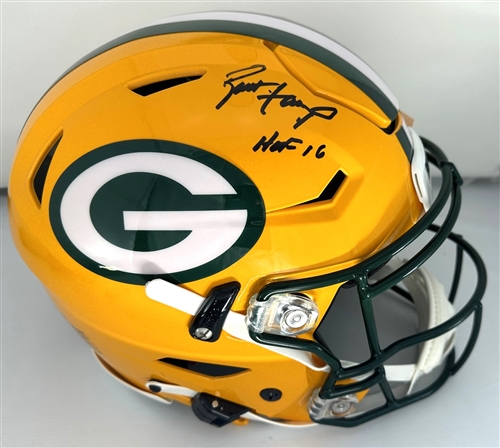 BRETT FAVRE SIGNED FULL SIZE AUTHENTIC SPEED FLEX PACKERS HELMET W/ HOF - JSA