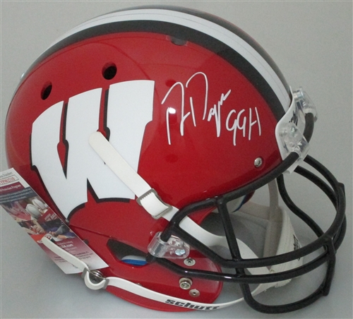 RON DAYNE SIGNED FULL SIZE WI BADGERS REPLICA SCHUTT RED HELMET W/ 99 H - JSA