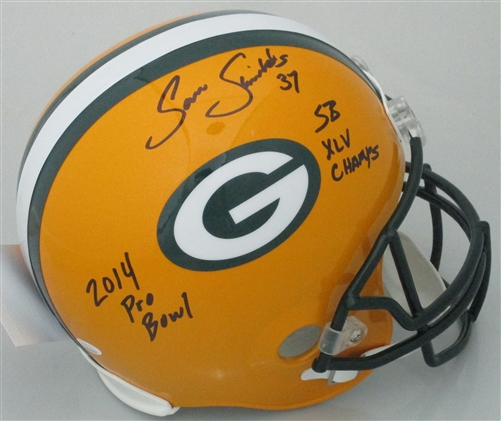 SAM SHIELDS SIGNED FULL SIZE PACKERS REPLICA HELMET W/ SCRIPTS - JSA