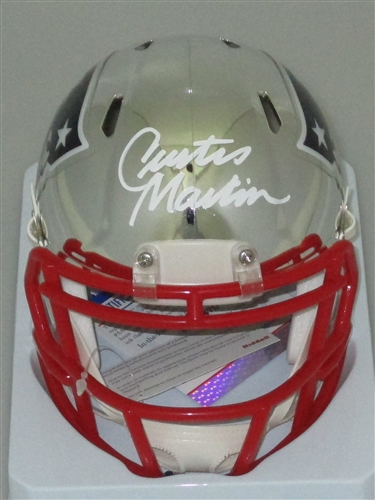 CURTIS MARTIN SIGNED PATRIOTS CHROME MINI HELMET - PSA