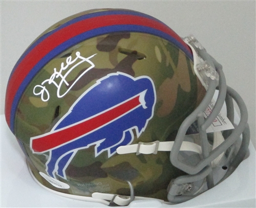 JIM KELLY SIGNED RIDDELL CAMO BILLS MINI HELMET - JSA
