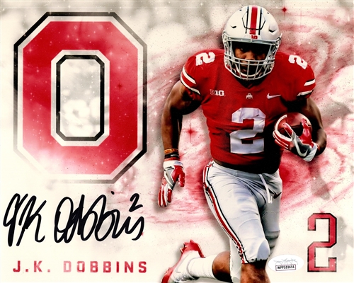 JK DOBBINS SIGNED 8X10 OHIO STATE BUCKEYES PHOTO #3 - RAVENS - JSA
