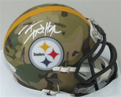 TJ WATT SIGNED STEELERS CAMO SPEED MINI HELMET - BAS