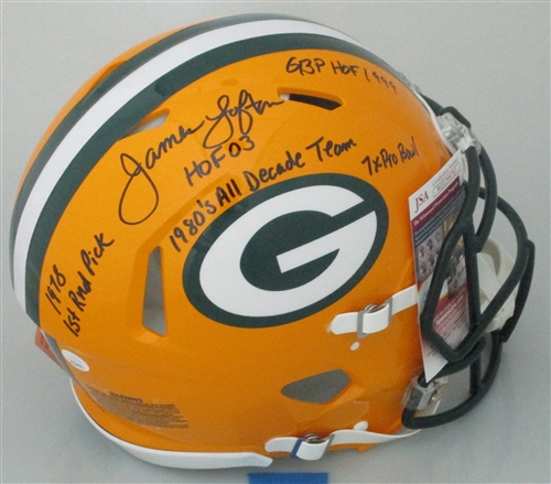 JAMES LOFTON SIGNED FULL SIZE PACKERS AUTHENTIC SPEED HELMET W/ STATS - JSA JAMES LOFTON SIGNED FULL SIZE PACKERS AUTHENTIC SPEED HELMET W/ STATS - JSA