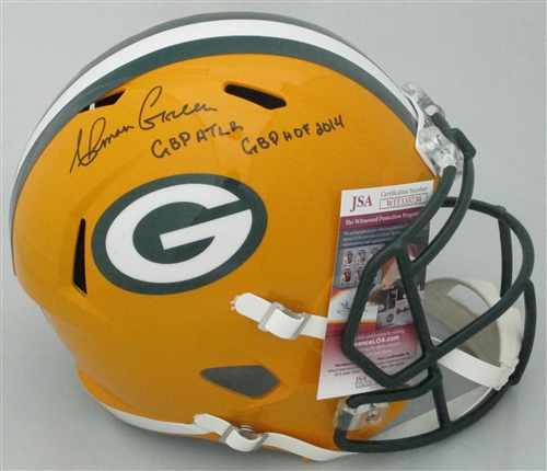 AHMAN GREEN SIGNED FULL SIZE PACKERS REPLICA SPEED HELMET W/ SCRIPTS - JSA