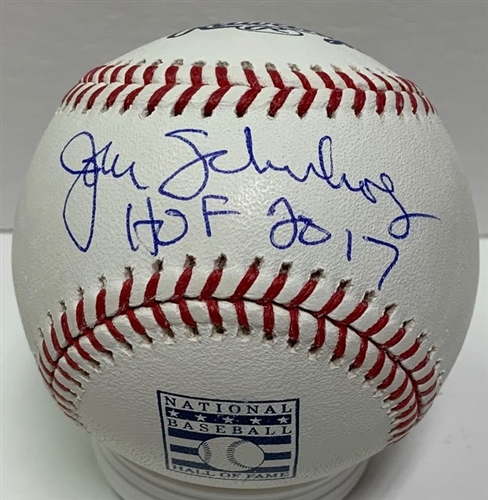 JOHN SCHUERHOLZ SIGNED OFFICIAL MLB HOF LOGO BASEBALL W/ HOF 2017 - BRAVES - JSA JOHN SCHUERHOLZ SIGNED OFFICIAL MLB HOF LOGO BASEBALL W/ HOF 2017 - BRAVES - JSA