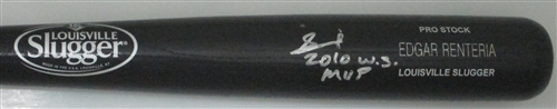 EDGAR RENTERIA SIGNED LOUISVILLE SLUGGER NAME ENGRAVED BLACK BAT W/ 2010 WS MVP - GIANTS - JSA