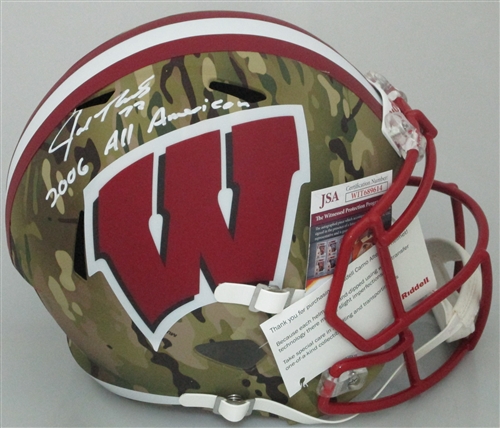 JOE THOMAS SIGNED FULL SIZE WI BADGERS REPLICA SPEED CAMO HELMET W/ SCRIPT - JSA JOE THOMAS SIGNED FULL SIZE WI BADGERS REPLICA SPEED CAMO HELMET W/ SCRIPT - JSA