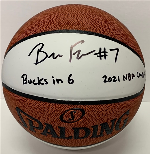 BRYN FORBES SIGNED FULL SIZE SPALDING WHITE PANEL BASKETBALL - BUCKS - W/ NBA CHAMPS - JSA BRYN FORBES SIGNED FULL SIZE SPALDING WHITE PANEL BASKETBALL - BUCKS - W/ NBA CHAMPS - JSA