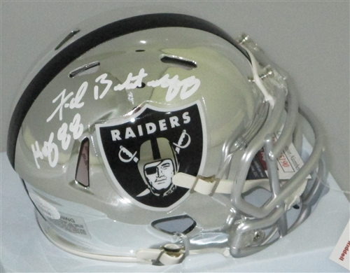 FRED BILETNIKOFF SIGNED RAIDERS CHROME MINI HELMET W/ HOF  - JSA
