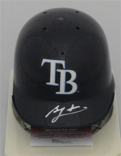 BEN ZOBRIST SIGNED TB RAYS RIDDELL MINI HELMET - JSA