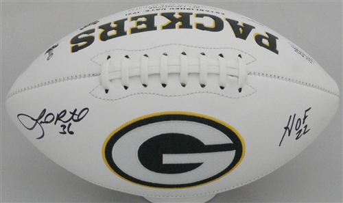 LEROY BUTLER SIGNED PACKERS LOGO WHITE PANEL FOOTBALL W/ HOF - JSA