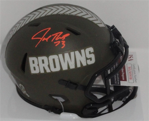 JOE THOMAS BROWNS SIGNED SALUTE TO SERVICE MINI HELMET - JSA