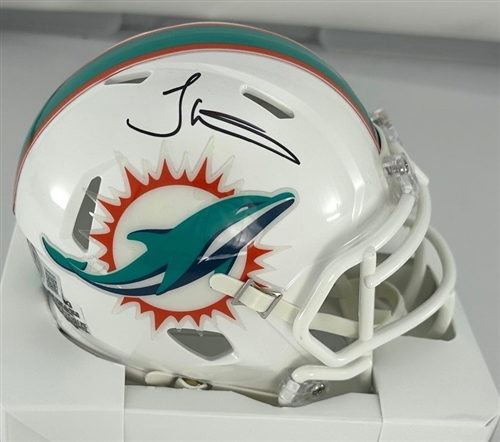 TYREEK HILL SIGNED RIDDELL DOLPHINS SPEED MINI HELMET - BAS
