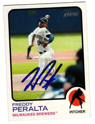 FREDDY PERALTA SIGNED 2022 TOPPS HERITAGE BREWERS CARD #3