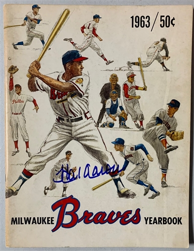 HANK AARON (d) SIGNED 1963 OFFICIAL MILWAUKEE BRAVES YEARBOOK PROGRAM MAGAZINE - JSA HANK AARON (d) SIGNED 1963 OFFICIAL MILWAUKEE BRAVES YEARBOOK PROGRAM MAGAZINE - JSA