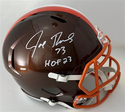 JOE THOMAS SIGNED FULL SIZE REPLICA FLASH SPEED BROWNS HELMET W/ HOF '23 - JSA JOE THOMAS SIGNED FULL SIZE REPLICA FLASH SPEED BROWNS HELMET W/ HOF '23 - JSA