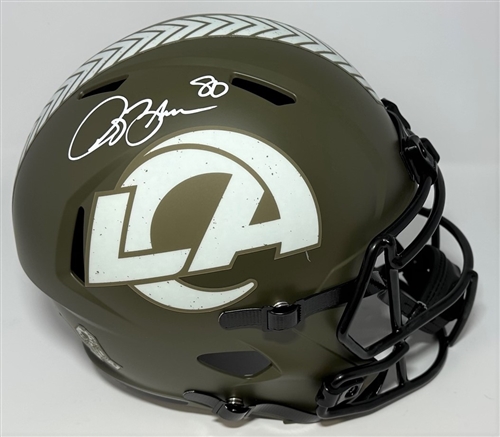 ISAAC BRUCE SIGNED FULL SIZE RAMS REPLICA SALUTE SPEED HELMET - BAS