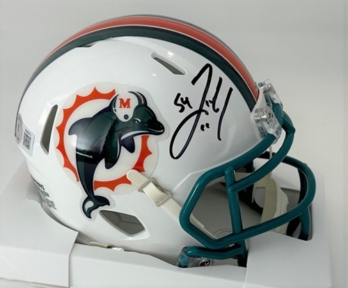 ZACH THOMAS SIGNED DOLPHINS THROWBACK SPEED MINI HELMET - BAS