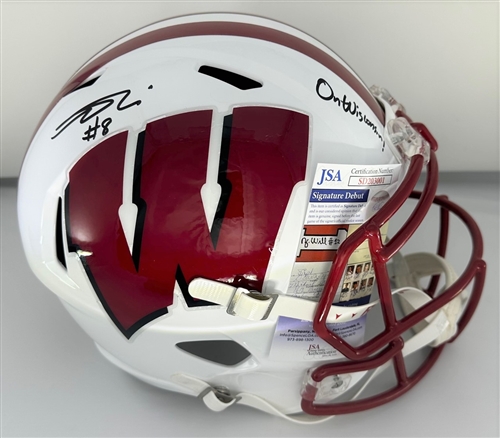 TANNER MORDECAI SIGNED FULL SIZE BADGERS REPLICA SPEED HELMET W/ SCRIPT - JSA TANNER MORDECAI SIGNED FULL SIZE BADGERS REPLICA SPEED HELMET W/ SCRIPT - JSA