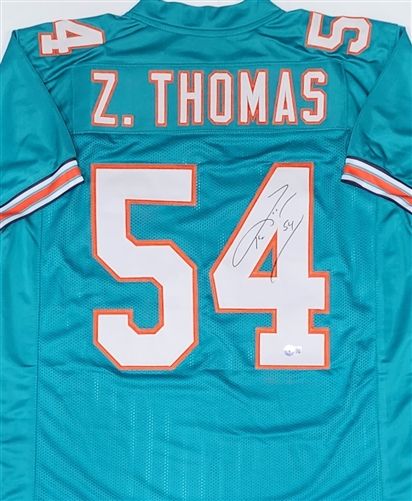 ZACH THOMAS SIGNED CUSTOM REPLICA DOLPHINS JERSEY - BAS