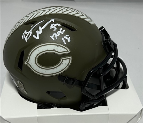 BRIAN URLACHER SIGNED BEARS SALUTE MINI HELMET - BAS