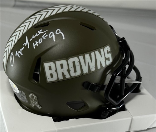 OZZIE NEWSOME SIGNED BROWNS SALUTE SPEED MINI HELMET - JSA