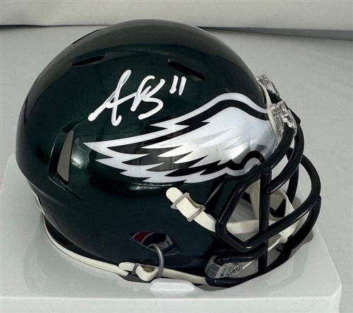 AJ BROWN SIGNED EAGLES MINI HELMET - BAS